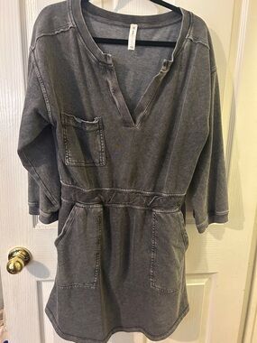 Anthropologie, Washed Gray V-Neck Pocket Tunic dress